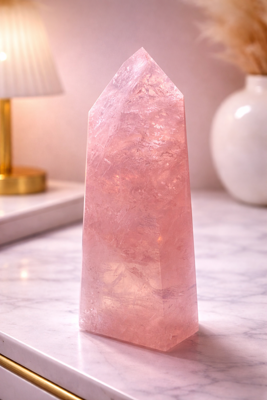 Premium Rosenquarz Spitze Brasilien extra pink 10.5 cm 228 g