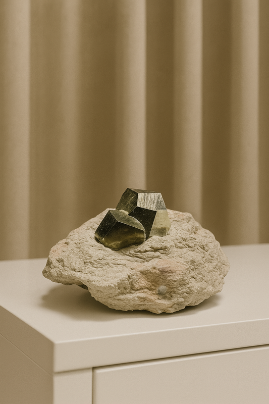 Pyrit-Würfel auf Matrix – Goldglänzender Edelstein aus Spanien- 9cm, 422g