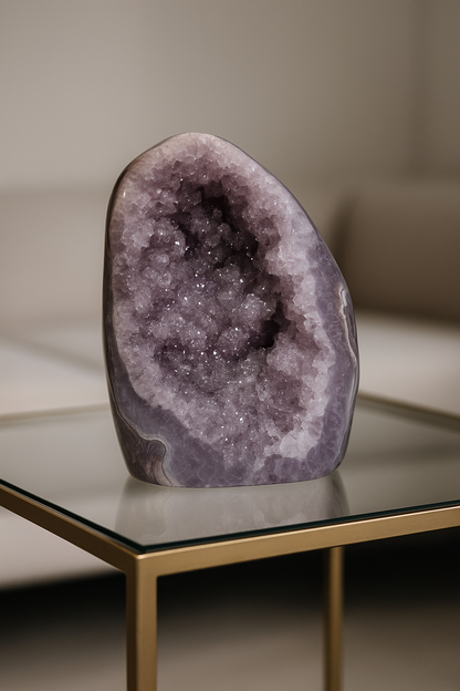 Rainbow Amethyst Cutbase 9 cm 403 g | Uruguay Amethyst mit funkelnder Doppelkristallisation