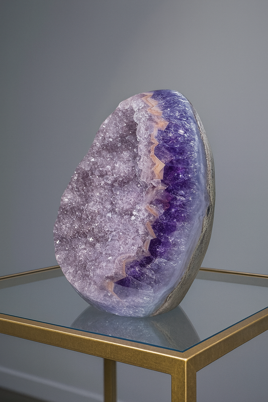 Rainbow Amethyst Cutbase Flieder & Rosa Banding – 6,7 cm, 172 g