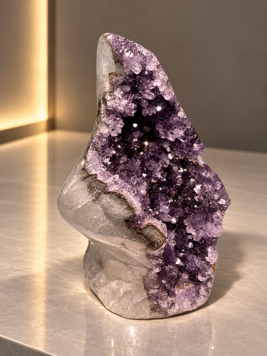 Rainbow Amethyst Freeform aus Uruguay mit seltener Doppelkristallisation