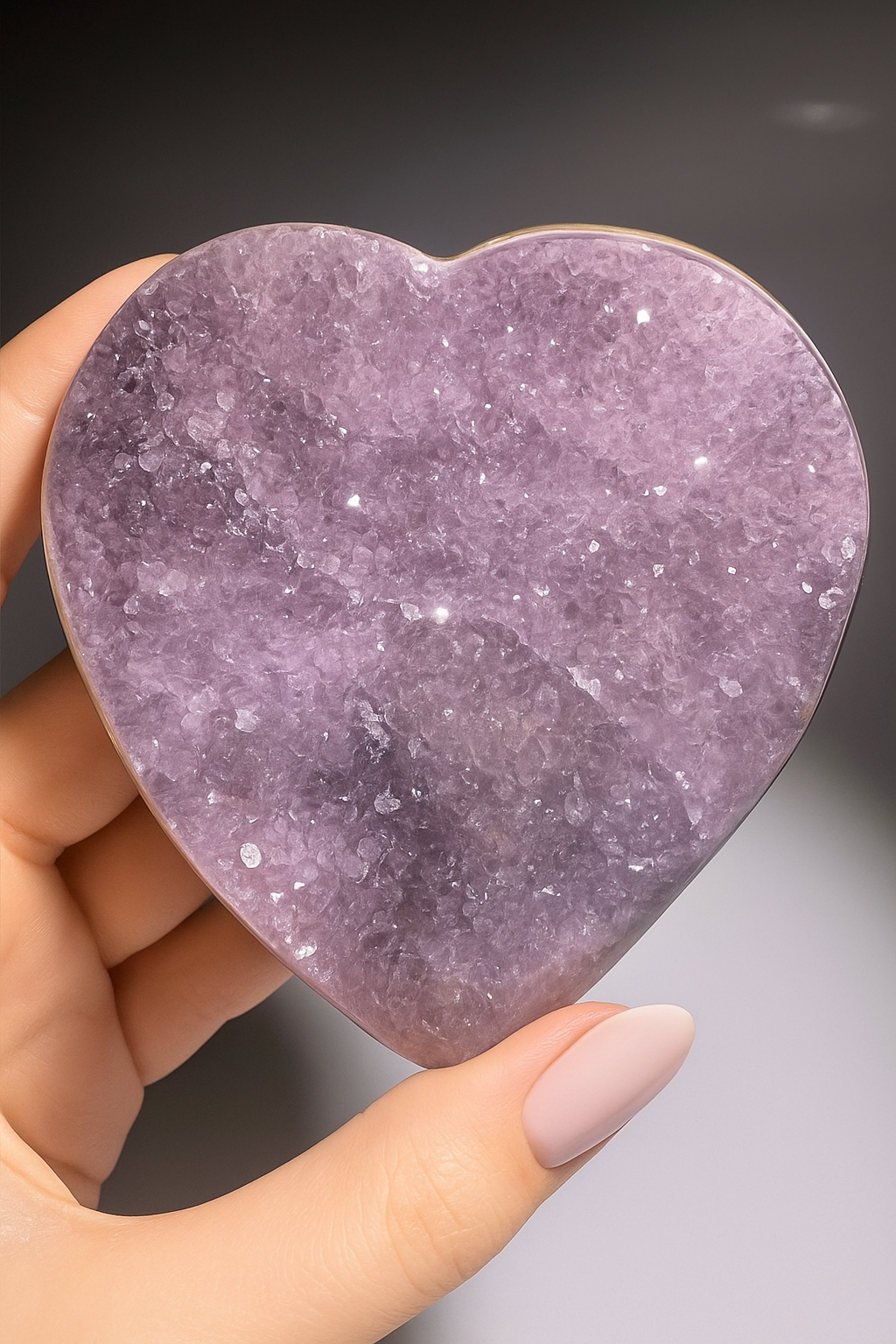 Rainbow Amethyst Herz 9,2 cm – Fliederfarbenes Herz aus Uruguay 