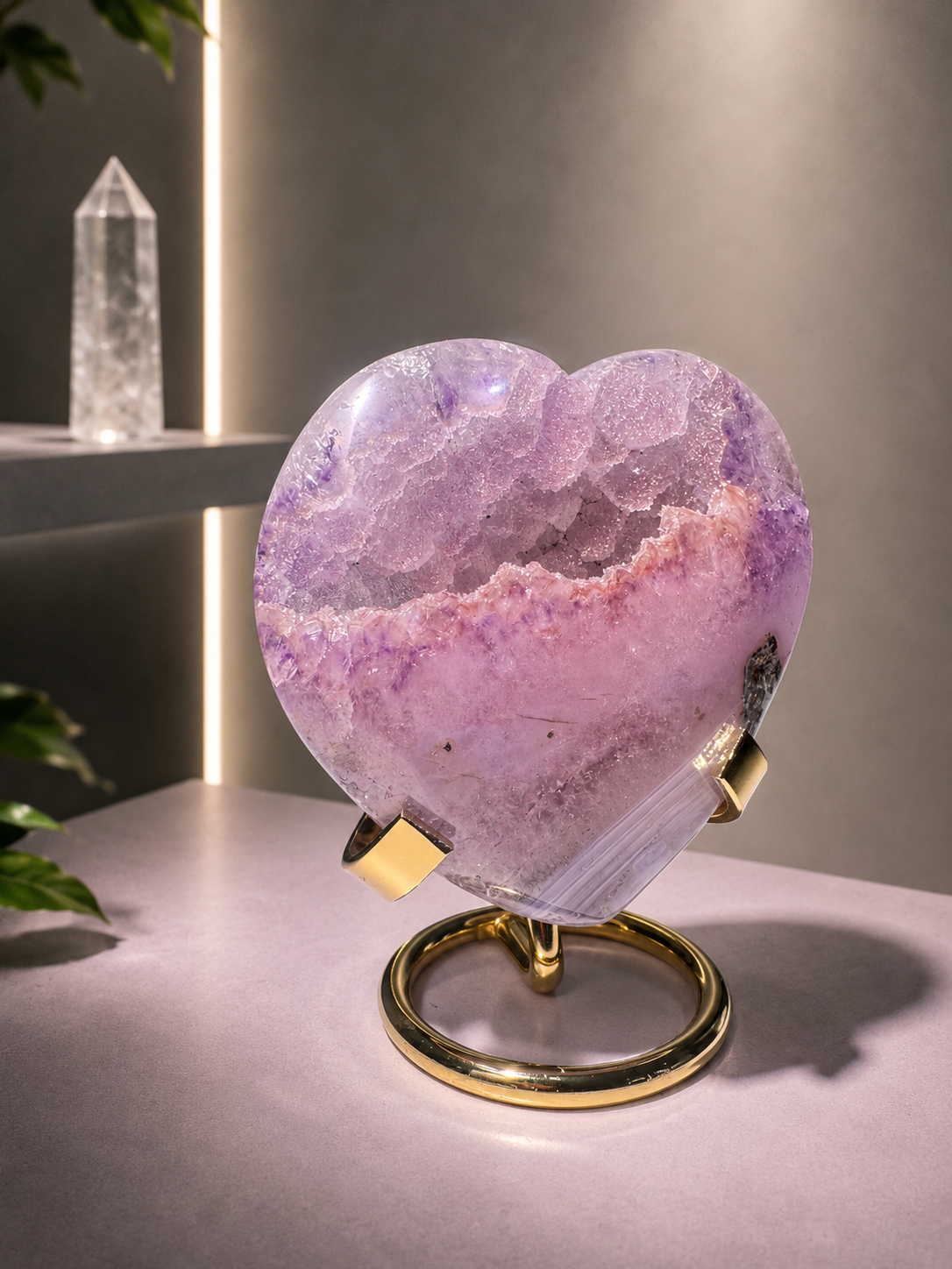 Rainbow Amethyst Herz Flieder Jelly Doppelkristallisation 8 cm