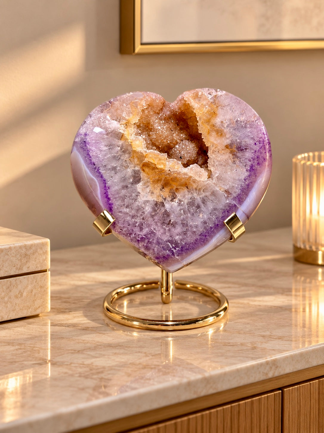 Rainbow Amethyst Herz aus Uruguay – Baby Pink & Lavendel Premium Qualität