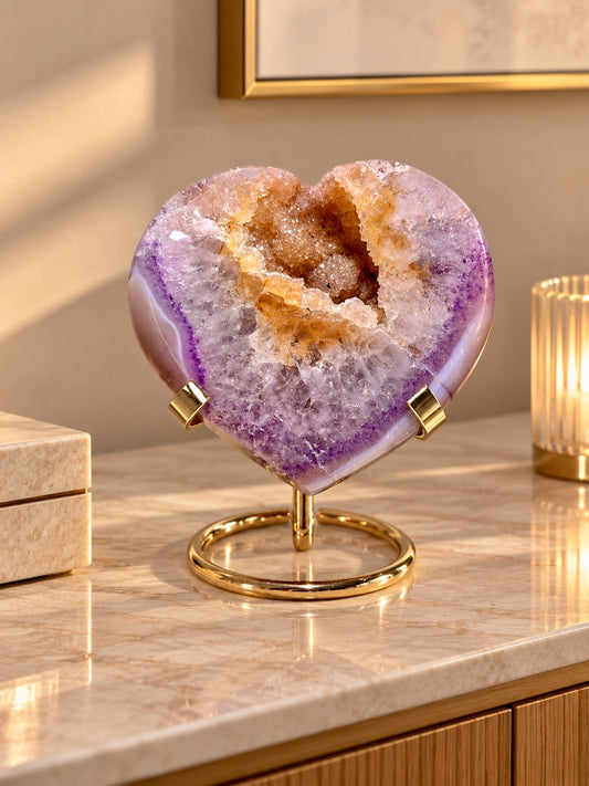 Rainbow Amethyst Herz aus Uruguay – Baby Pink & Lavendel Premium Qualität