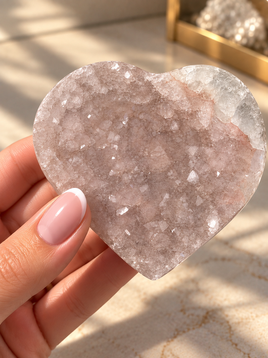 Rainbow Amethyst Herz aus Uruguay – Baby Pink & Lavendel Premium Qualität