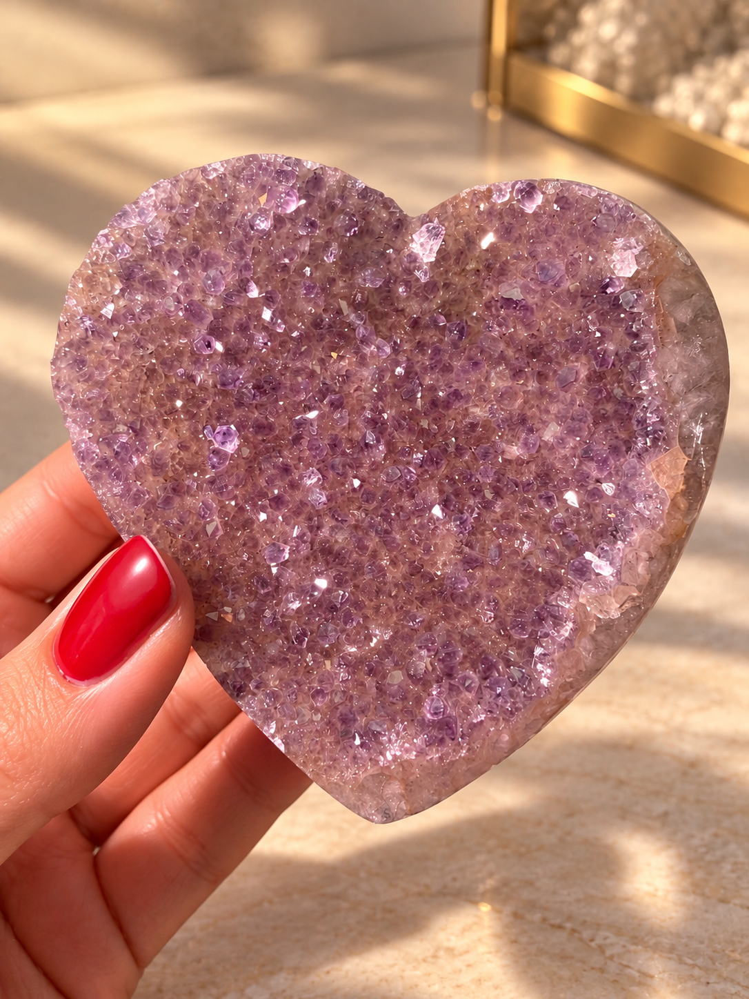 Rainbow Amethyst Herz – zartrosa Doppelkristallisation & Super Sparkle