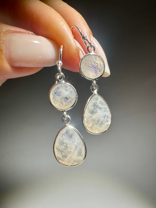 Rainbow Moonstone Ohrringe 925 Sterling Silber – Handgemachter Edelstein Schmuc