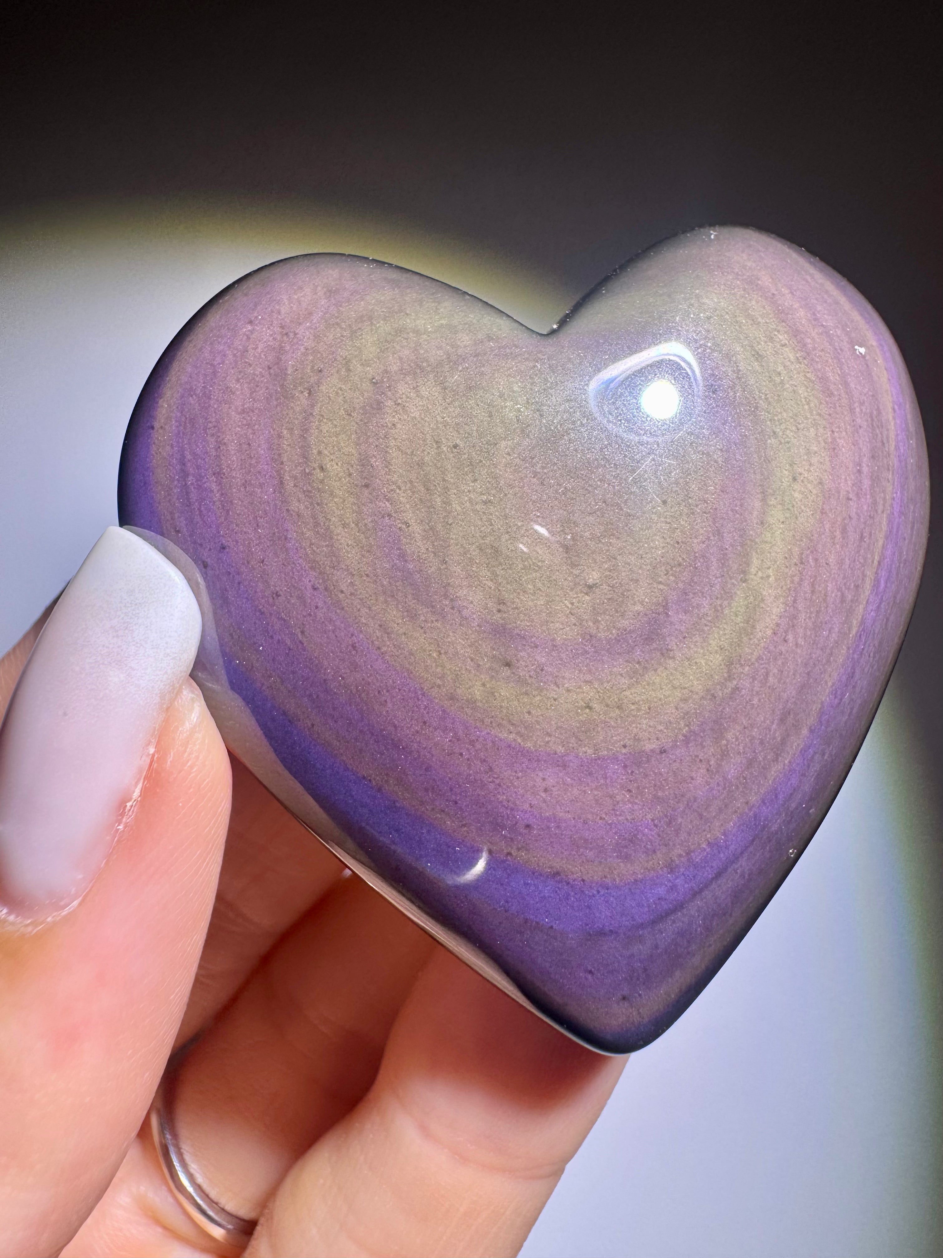 Rainbow Obsidian Herz 🌈 4.7x4.7cm – Handmade Unikat aus Mexiko mit pink-lila-grün Farbspiel 
