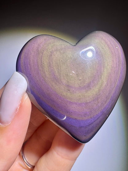 Rainbow Obsidian Herz 🌈 4.7x4.7cm – Handmade Unikat aus Mexiko mit pink-lila-grün Farbspiel 