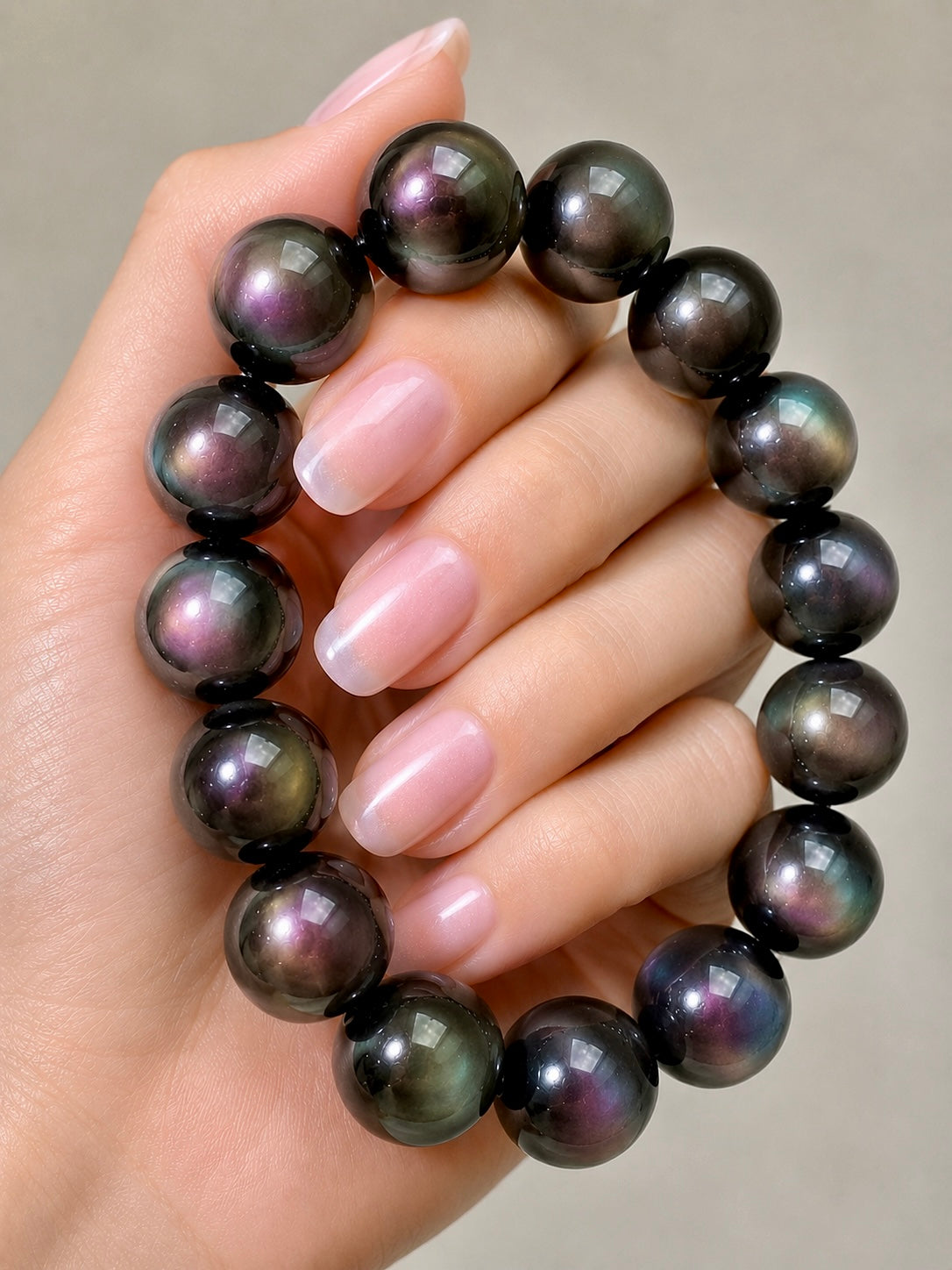 Regenbogen-Obsidian Armband mit extra grossen Perlen – 13 mm