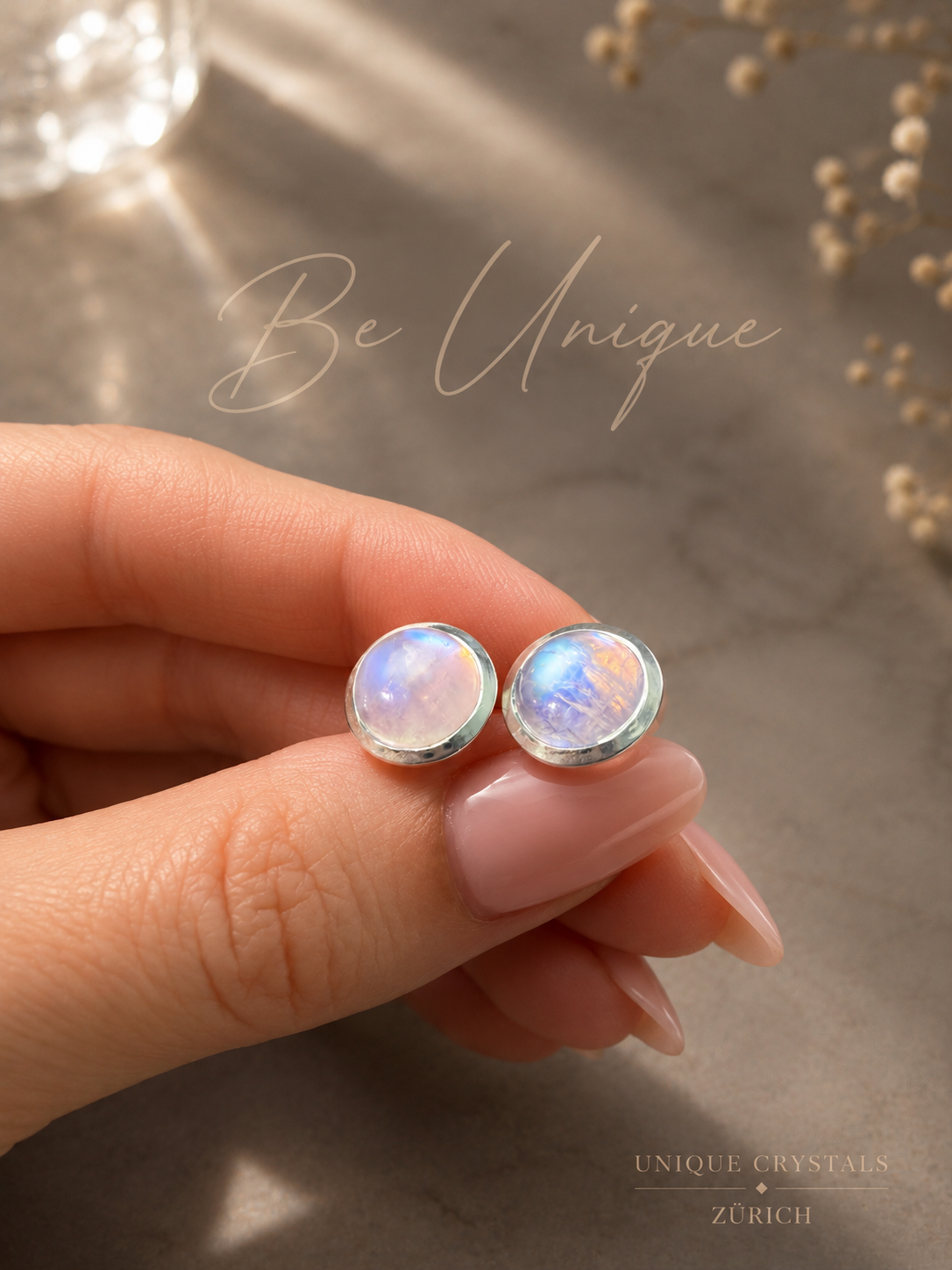 Regenbogenmondstein Ohrringe 1 cm | 925 Sterling Silber | Zargenfassung