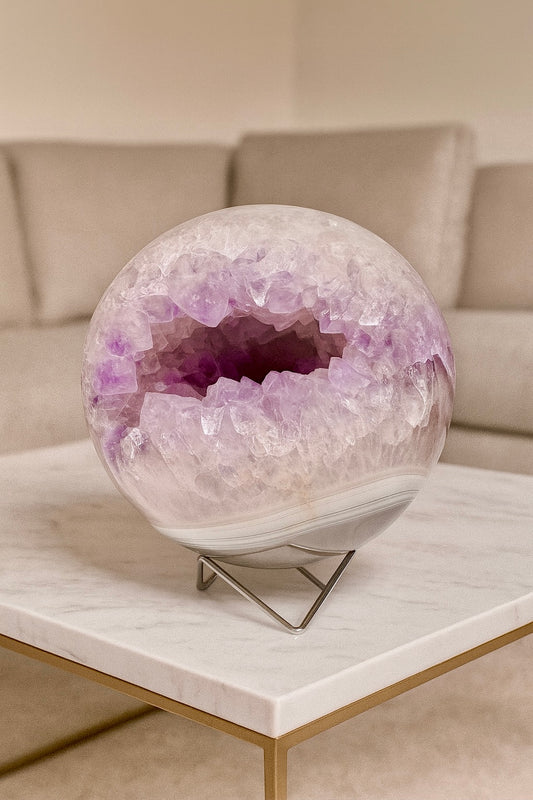 Riesige Amethyst Kugel mit wunderschönem Achat-Banding – 17 cm, 7 kg