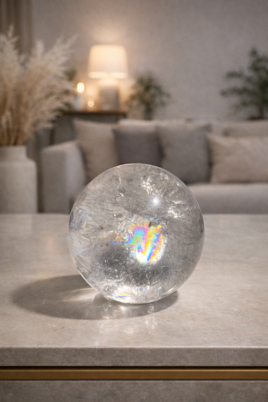 Riesige Lemurian-Bergkristallkugel mit Regenbogen – Extra Qualität 