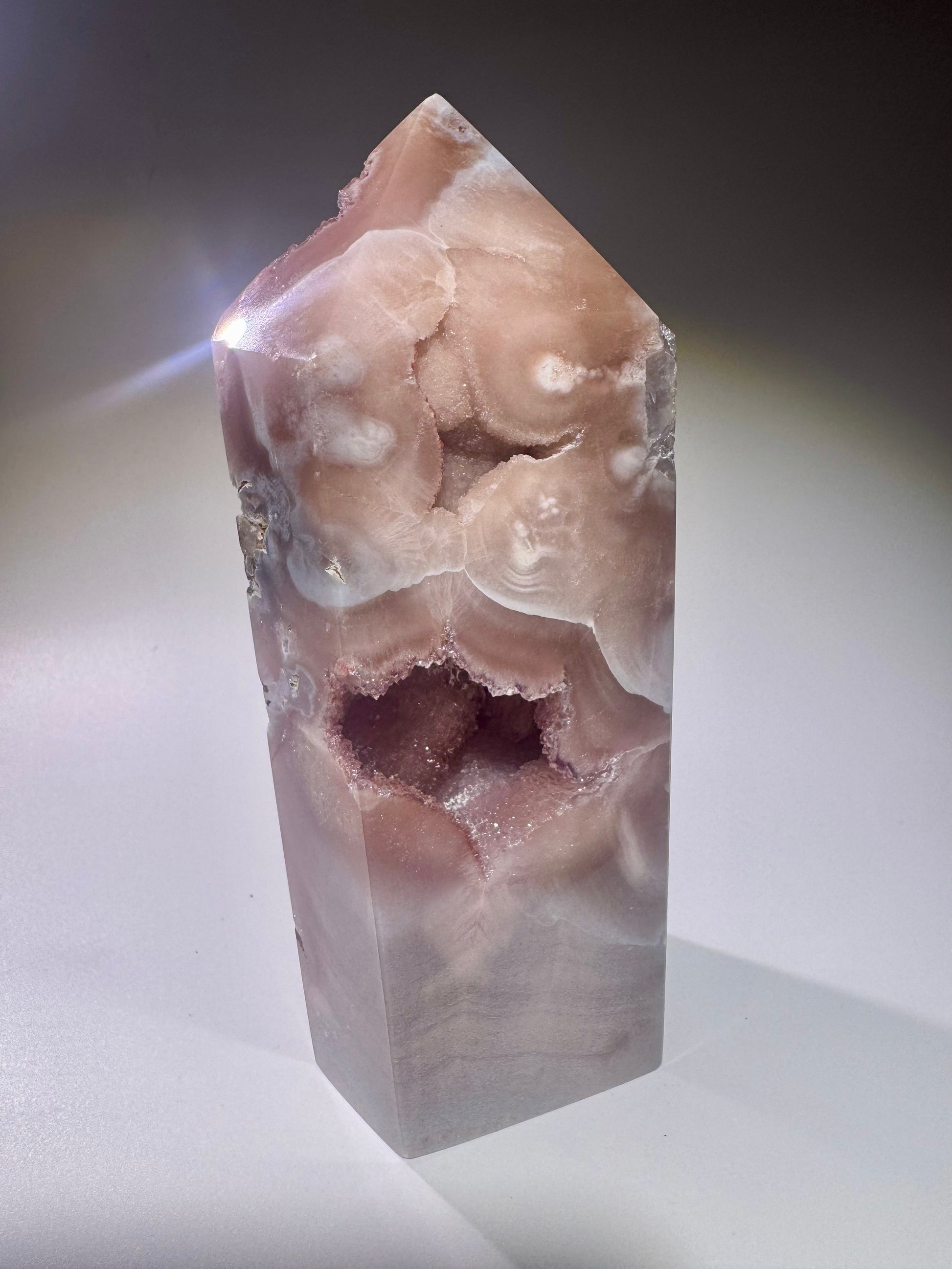 Rosa Kristall mit doppelseitiger Kristallisierung – Pink Amethyst Spitze 13,5 cm – 574 g – Extra Qualität
