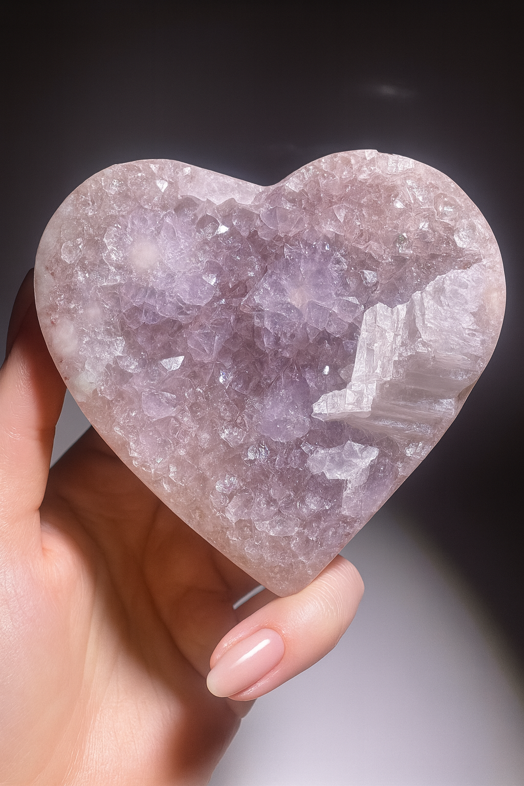 Rosa Rainbow-Amethyst Herz – 9 cm · 398 g · Exklusive Premiumqualität