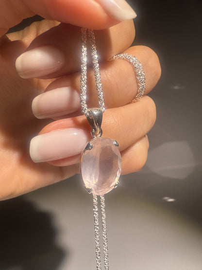 Rosenquarz Anhänger 925 Silber – Facettierter Ovalschliff jetzt kaufen