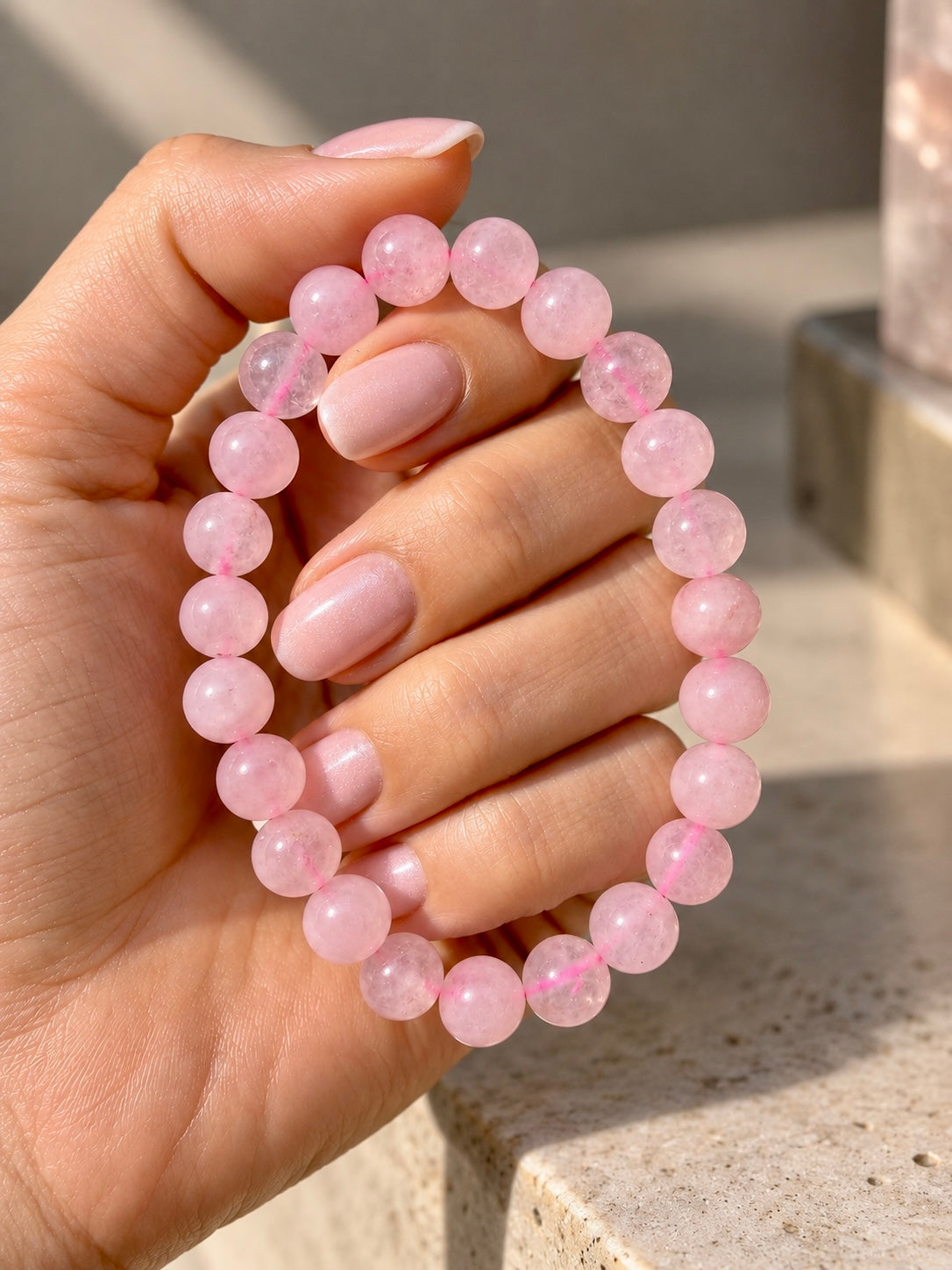 Rosenquarz Armband 8 mm – 17 oder 19 cm | Herzstein für Selbstliebe