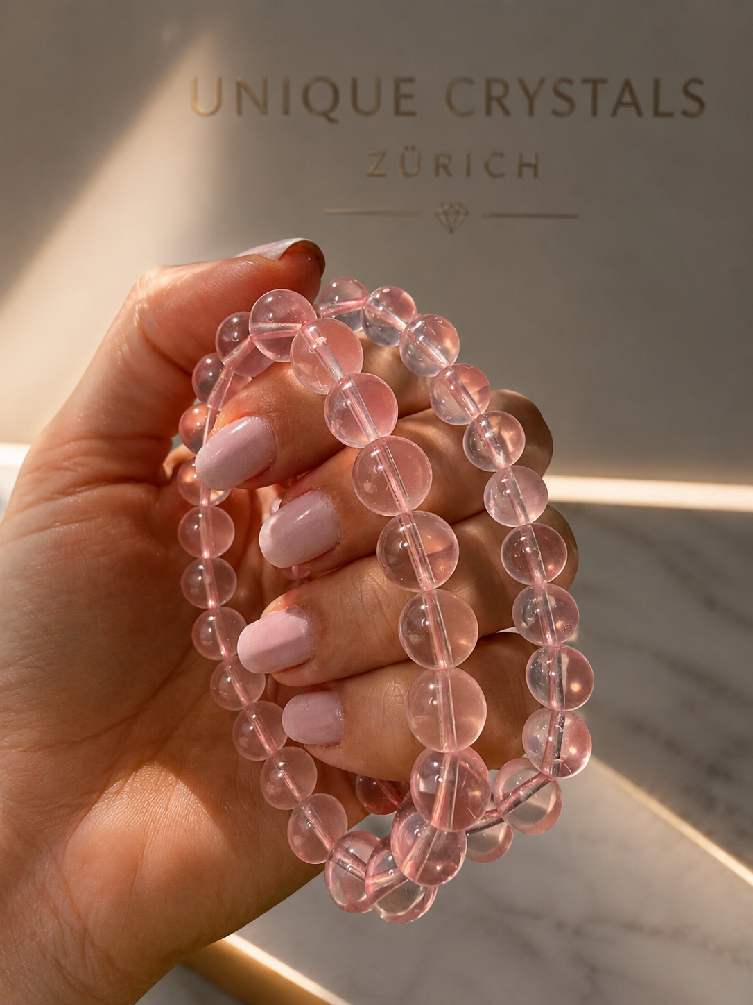 Rosenquarz Armband Premium Qualität (Ice Rose Quartz) – Extra klar | 7 mm oder 9 mm