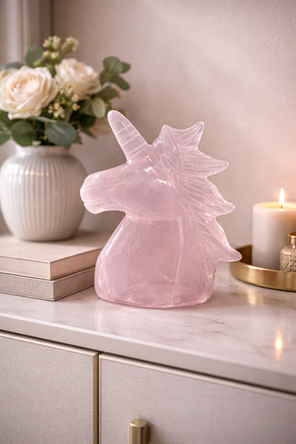 Rosenquarz Einhorn für Herzenergie und Selbstliebe