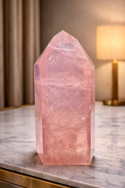 Rosenquarz Kristallspitze 9,5 cm 231 g – seltene Premiumqualität