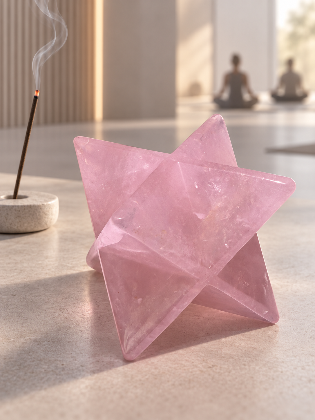 Rosenquarz Merkaba-Stern 8,8 cm aus natürlichem Kristall