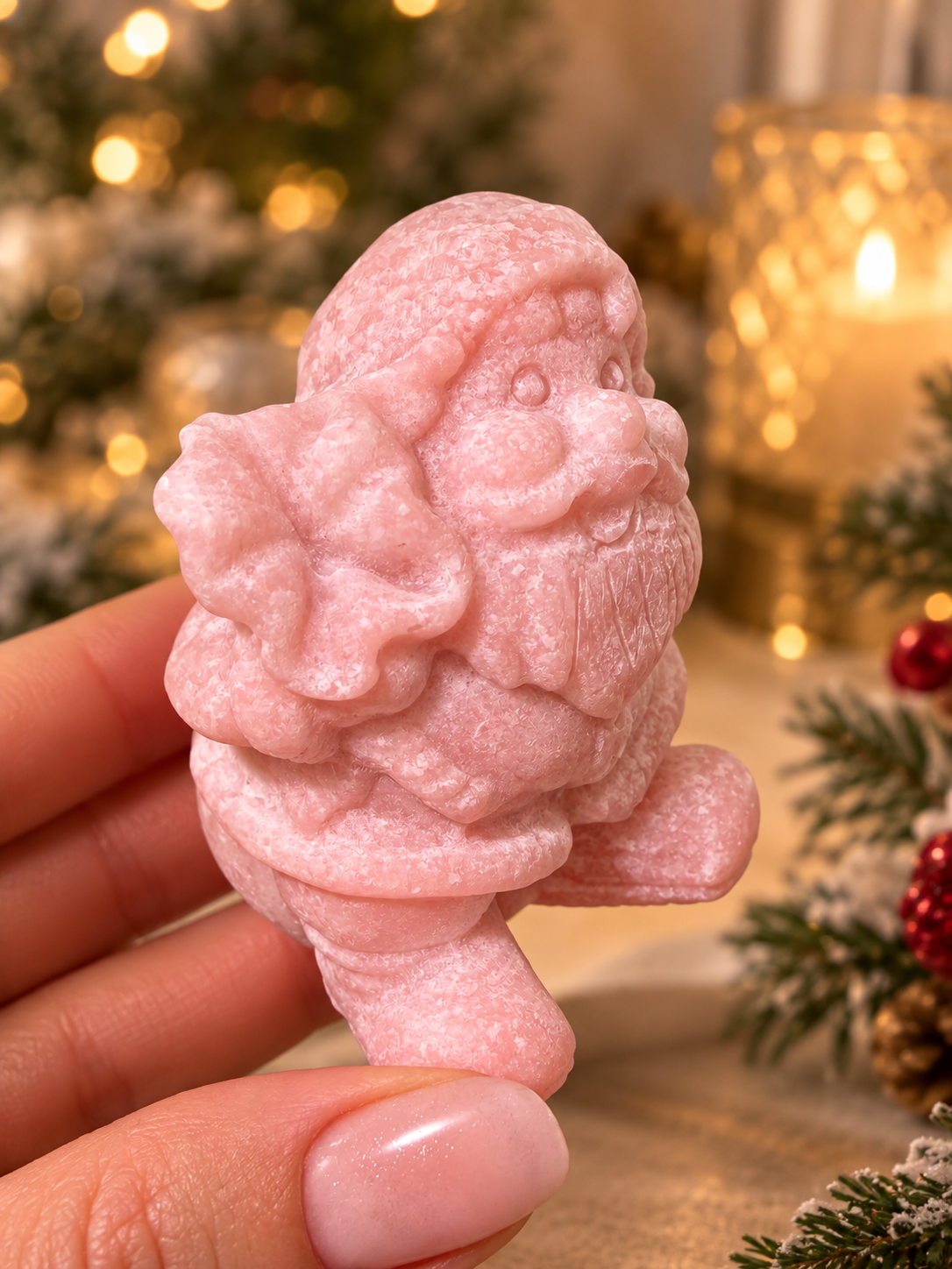 Rosenquarz Nikolaus Kristallfigur 5,8 cm Weihnachtsdekoration