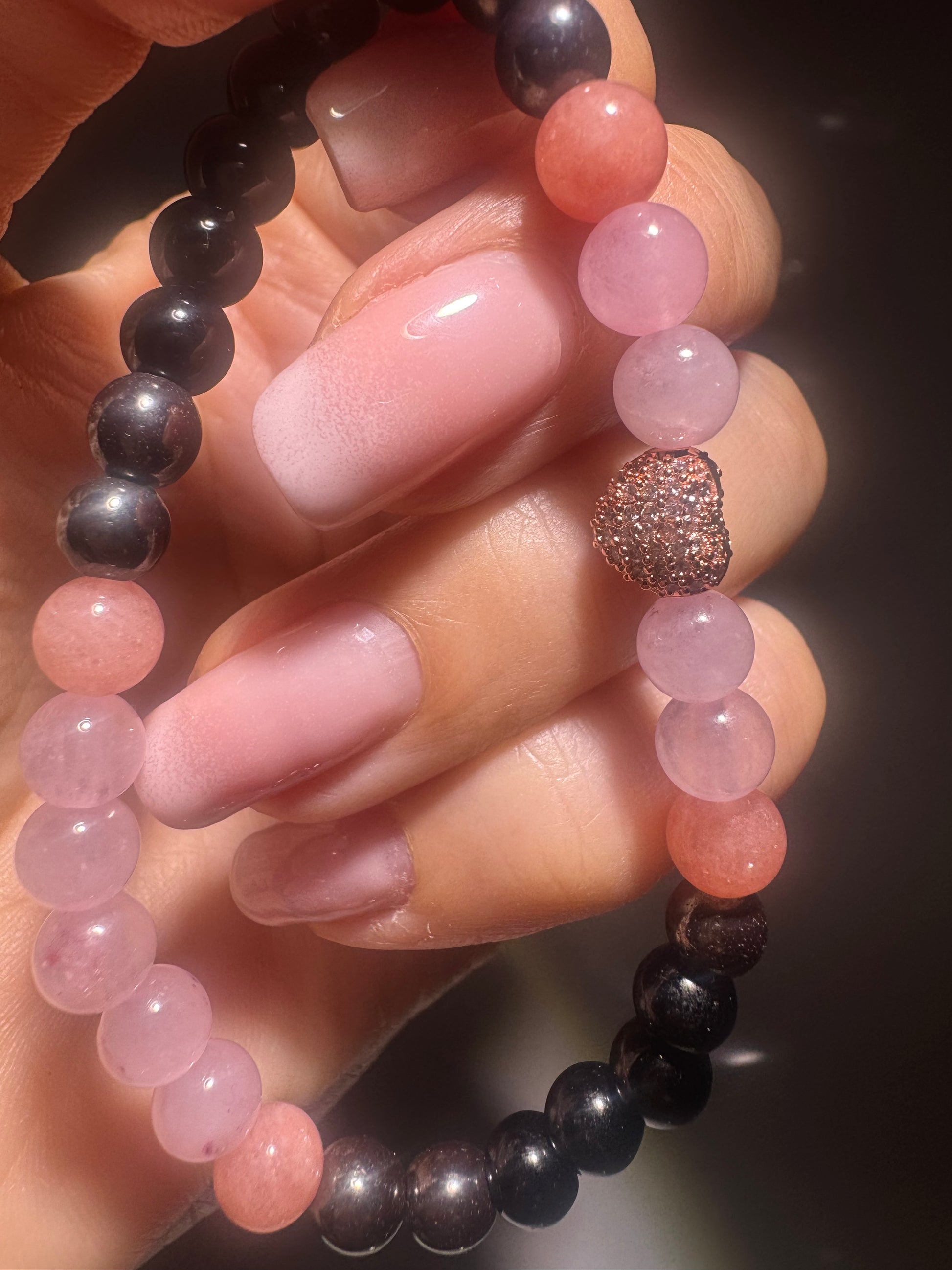 Rosenquarz Onyx Hämatit Armband Heilsteine kaufen | UNIQUE CRYSTALS