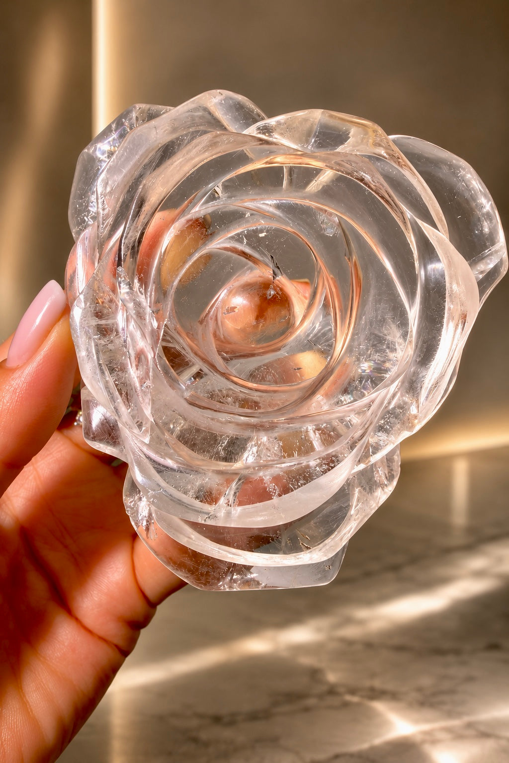 Rosenquarz Rose in Extra Qualität, 8,5–8,8 cm, Heilstein und Crystal Art aus Brasilien