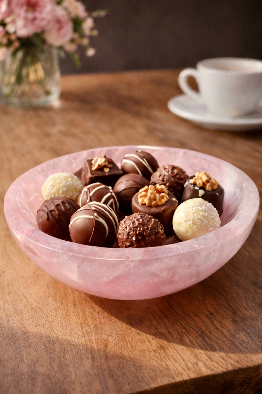 Rosenquarz Schale 14 cm Durchmesser 711 g Handarbeit Naturkristall