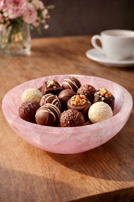 Rosenquarz Schale 14 cm Durchmesser 711 g Handarbeit Naturkristall