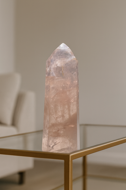 Rosenquarz Spitze 17 cm – Extra klare Qualität aus Brasilien in zartem Rosa 