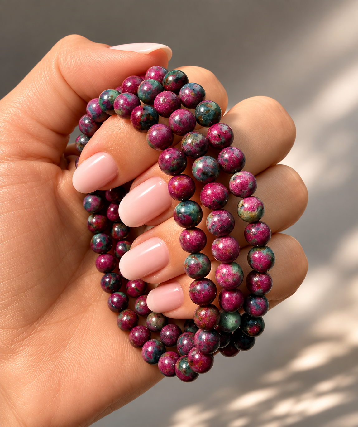 Rubin in Zoisit Armband 6 mm aus natürlichen Edelsteinen