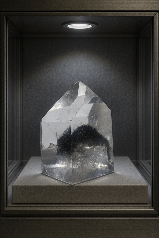 Schwarze Phantom Bergkristall Spitze / Lemurian (extra klar) - 4.8cm, 68g
