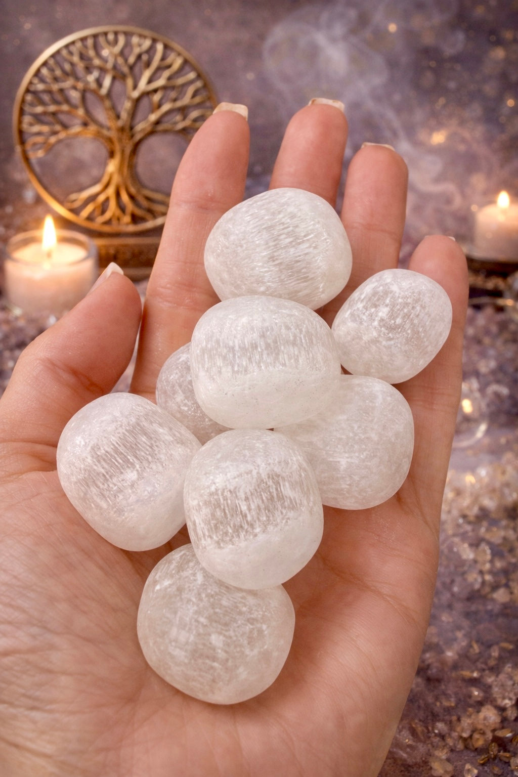 Selenit Trommelstein 2,5–3 cm Premium-Qualität – natürlicher weißer Kristall