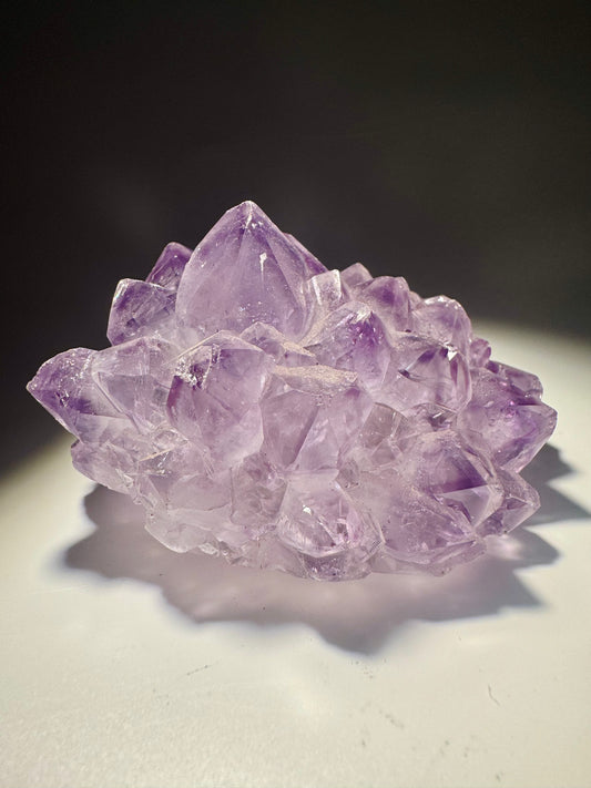 Seltene Amethystblüte aus Uruguay mit transparenten Spitzen & polierter Rückseite