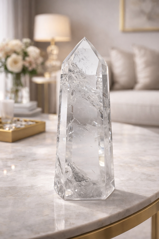 Seltene Bergkristallspitze 12 cm 229 g aus Brasilien mit intensiver Klarheit und Feuer