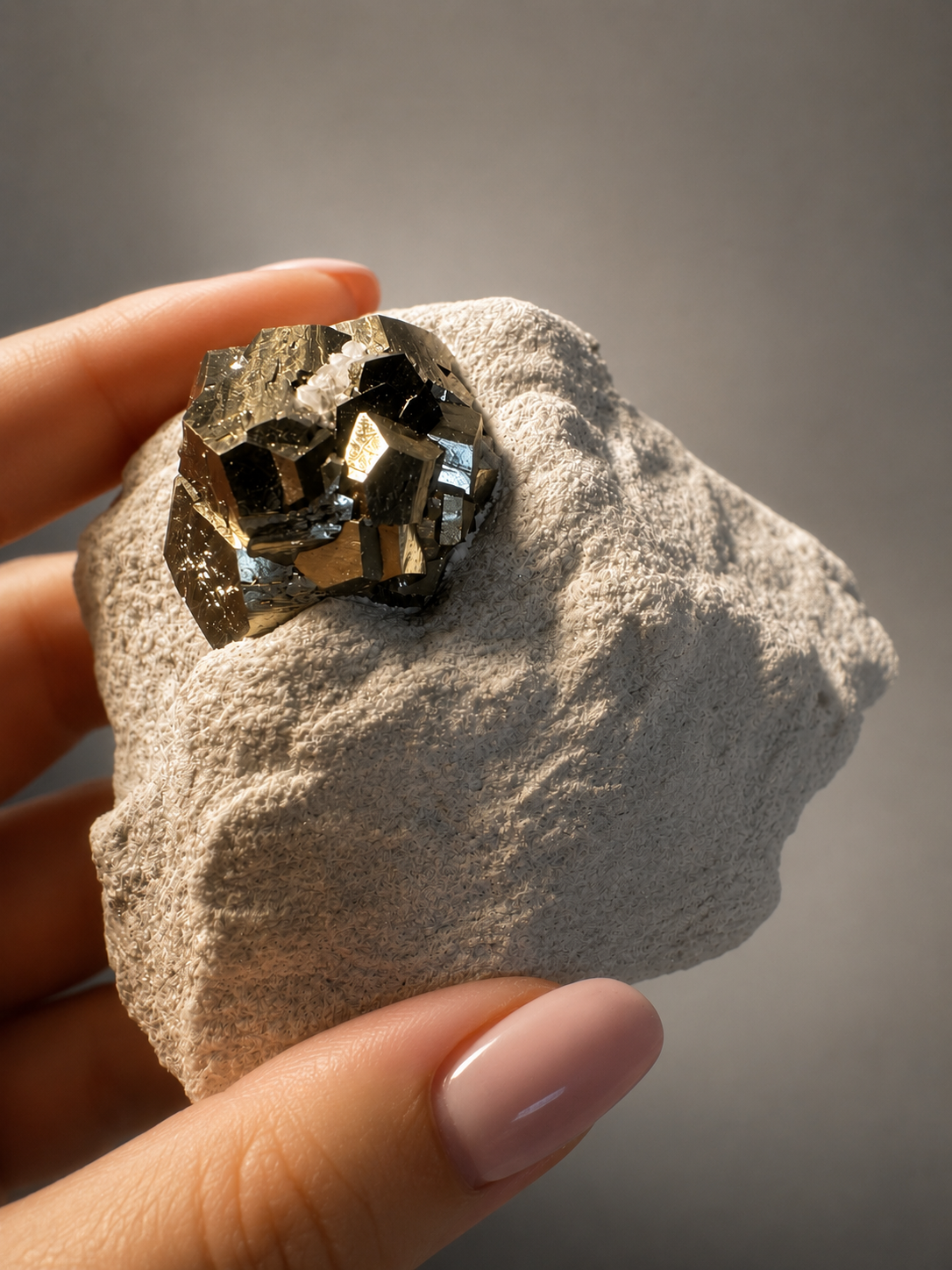 Seltene Pyrit-Formation auf Matrix aus Spanien – Naturwunder in Goldglanz