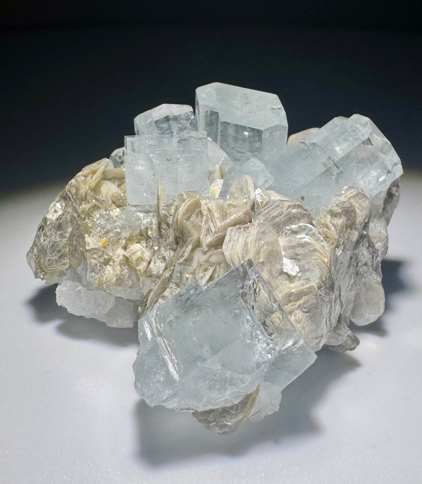 Seltener Aquamarin mit Mica auf Matrix – 1A Sammlerqualität