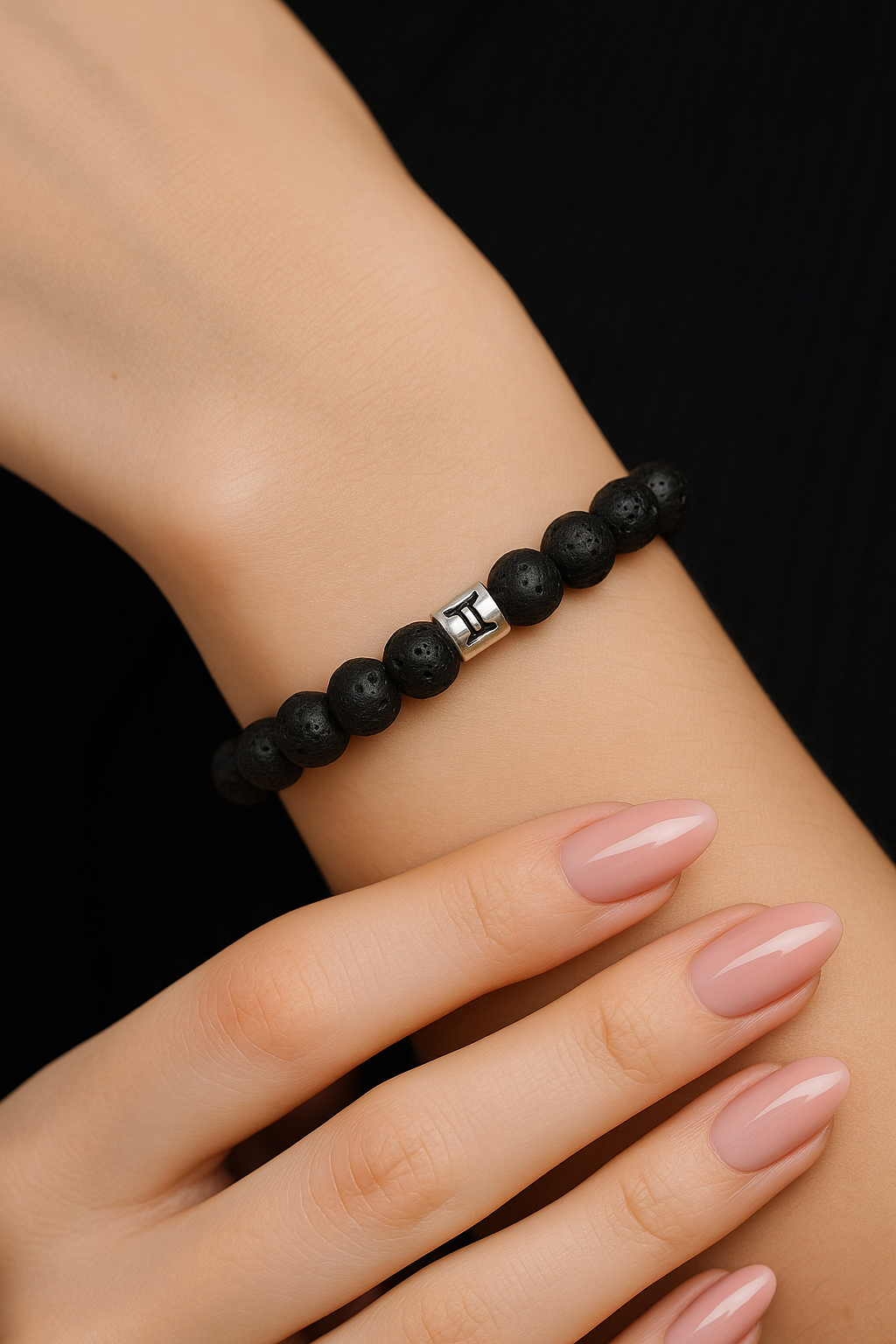 Sternzeichen-Armband mit 8 mm Lavaperlen und Edelstahl-Symbol, Unisex