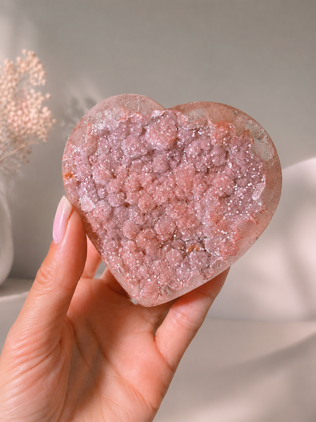 Sugar Pink Rainbow Amethyst Herz 8,8 cm | Seltenes Unikat aus Uruguay