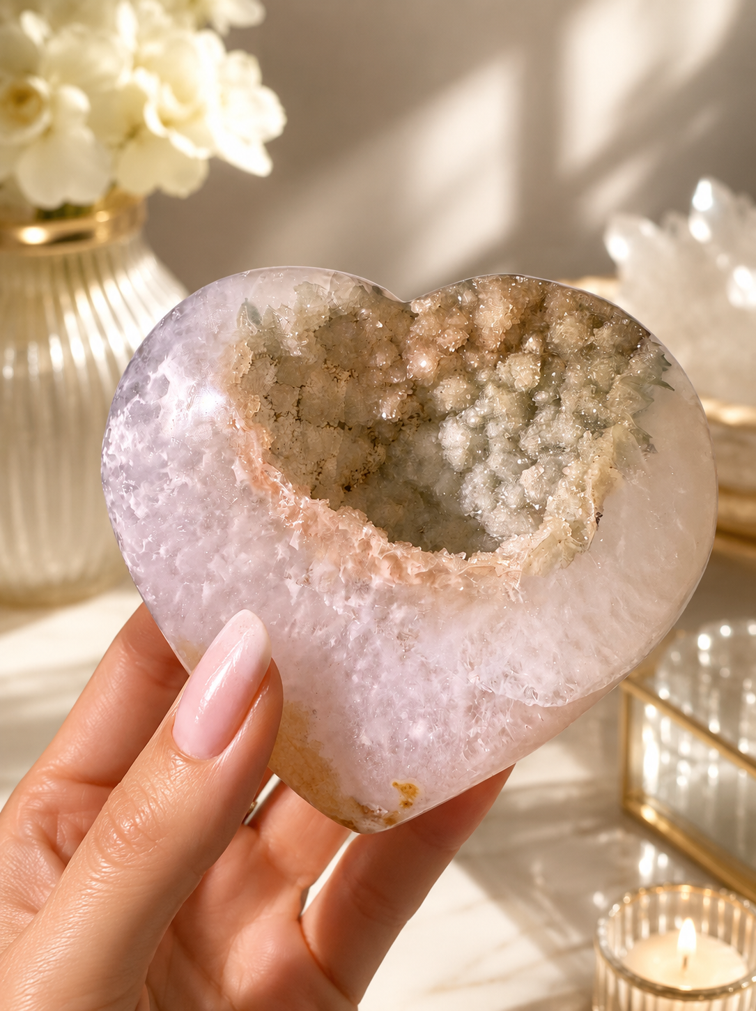 Sugar Rainbow Amethyst Herz mit Doppelkristallisation