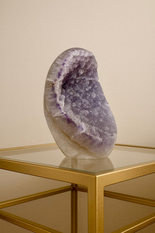 Sugary Rainbow Amethyst Cutbase – 14cm, 863g – pastellfarben, mikrokristallin, aus Uruguay