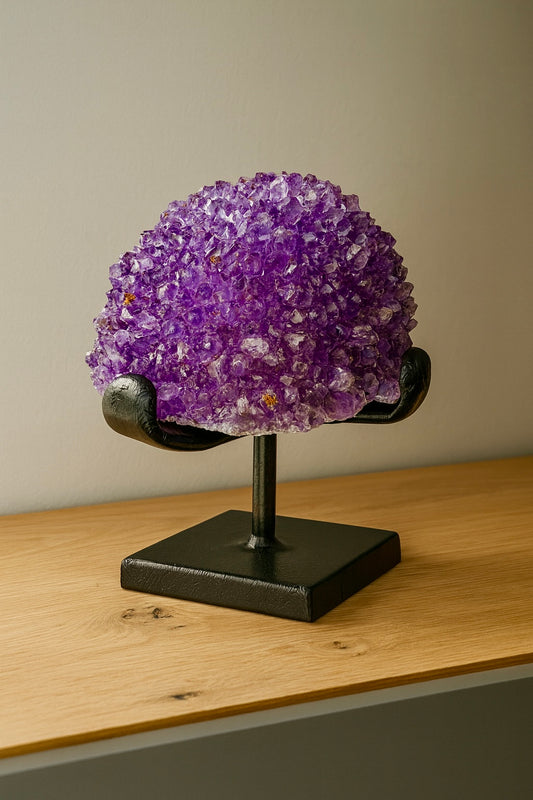 Tiefviolette Amethystblüte aus Uruguay – 7,4 cm Stalaktit Kristall