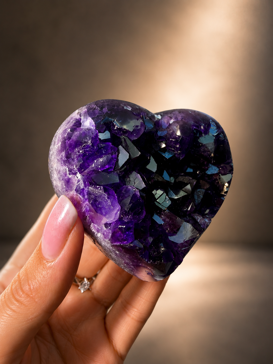 Tiefviolettes Premium Amethyst Herz aus Uruguay – ein seltener Kristall für Ruhe, Klarheit und innere Balance.
