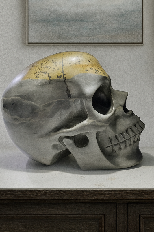 Totenkopf aus Picture Jasper – 12cm realistische Kristallskulptur 💀 – Natur pur in Stein verewigt