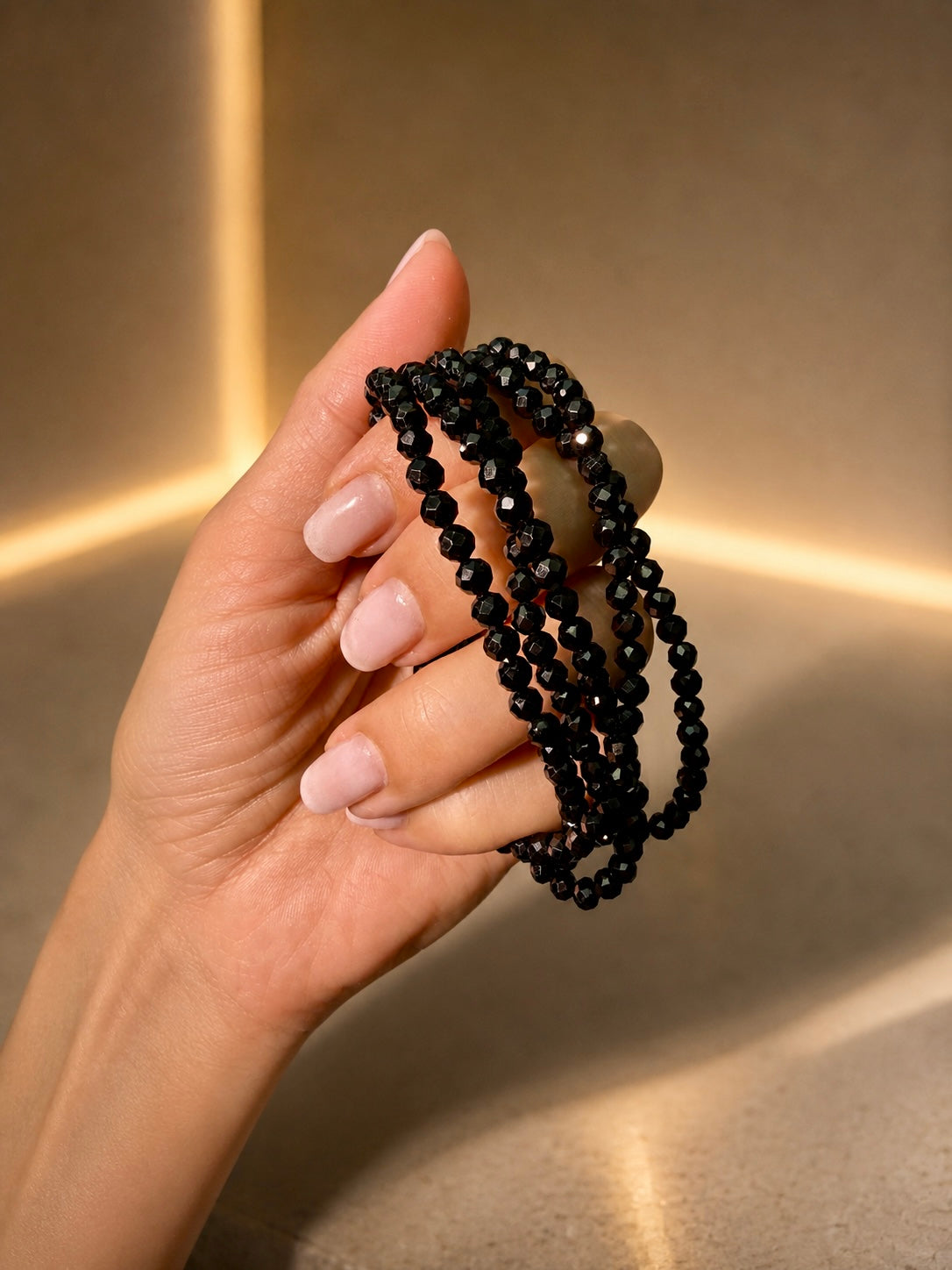 Turmalin Armband facettiert, 3 mm, 17 cm, natürlicher schwarzer Kraftstein