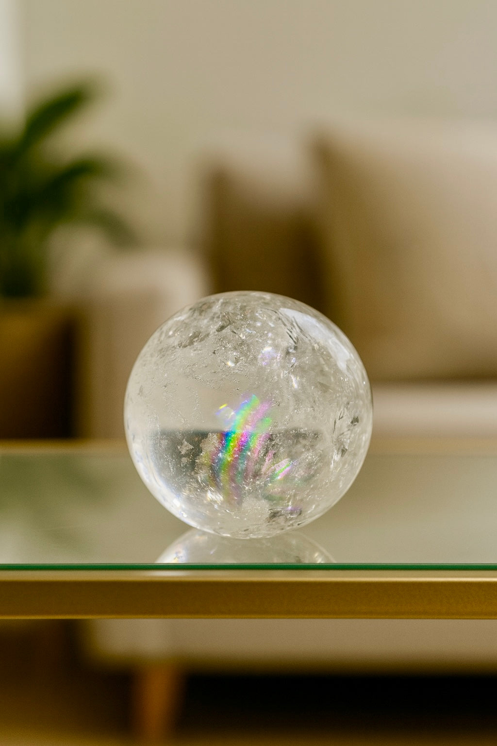 Ultraklare Lemurian Kristallkugel 6.7 cm – Regenbogen-Zauber