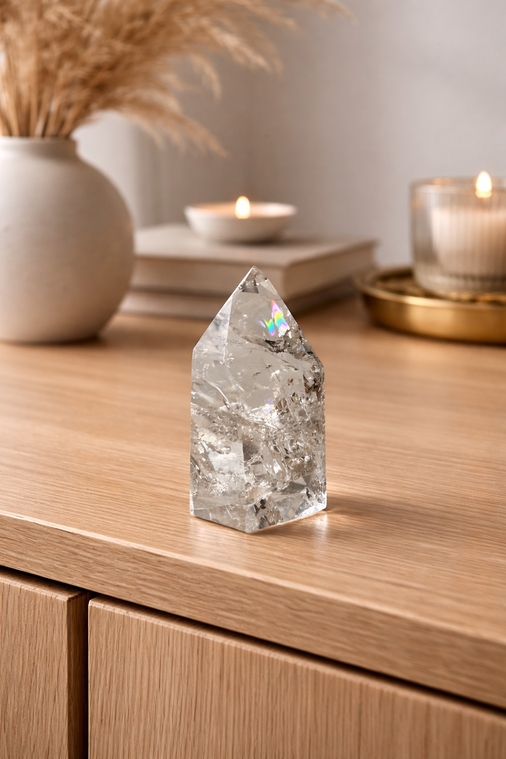 Ultraklare Lemurian Kristallspitze mit feinem Regenbogenschimmer · 6.2 cm
