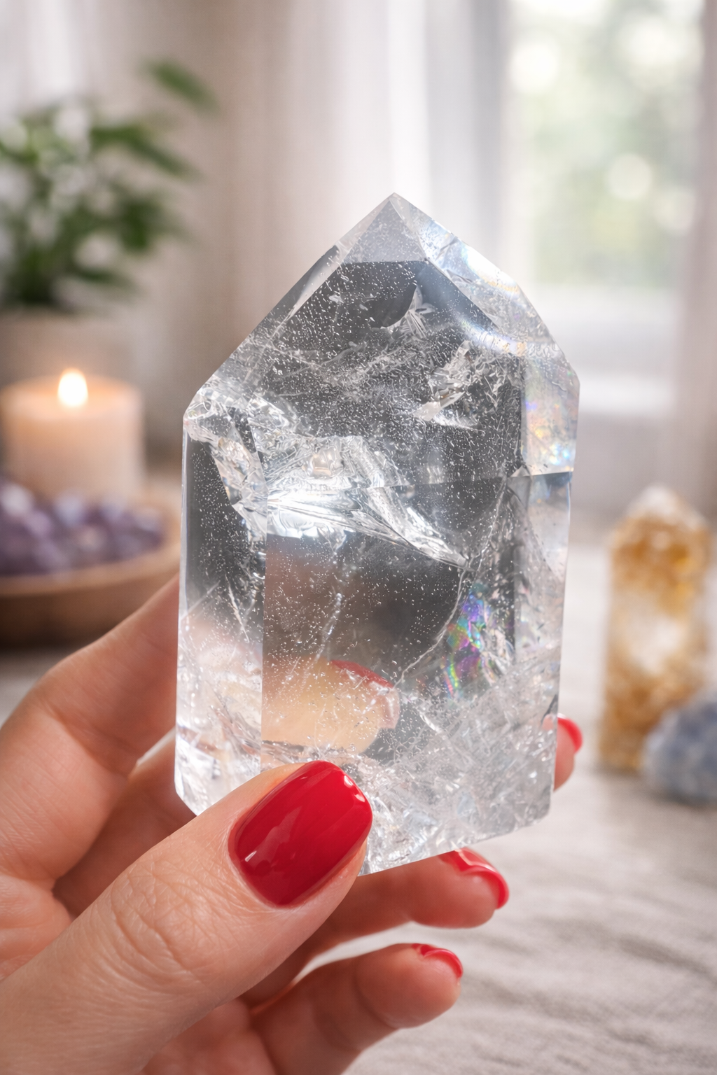 Ultraklare Lemurian Spitze voll mit Regenbogen aus Bahia – 6.7 cm 